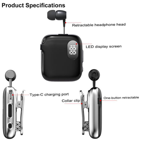 QRSC-K91 AI Edition Lavalier LED Digital Display Bluetooth Earphone with 32cm Retractable Cable