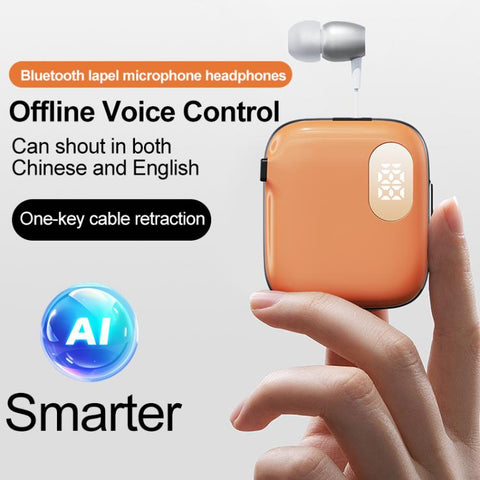 QRSC-K91 AI Edition Lavalier LED Digital Display Bluetooth Earphone with 32cm Retractable Cable