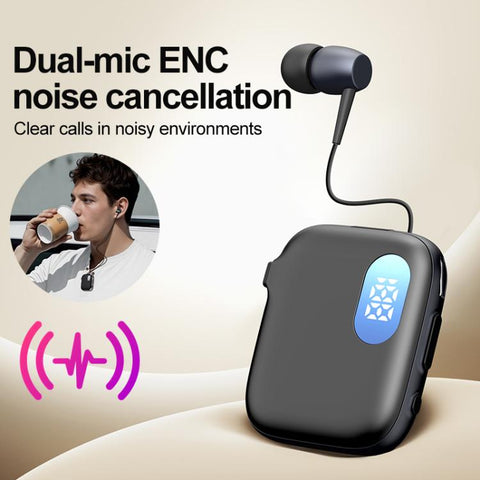 QRSC-K91 AI Edition Lavalier LED Digital Display Bluetooth Earphone with 32cm Retractable Cable