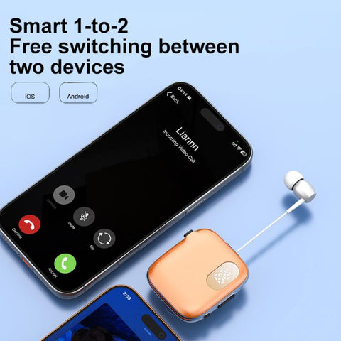 QRSC-K91 AI Edition Lavalier LED Digital Display Bluetooth Earphone with 32cm Retractable Cable