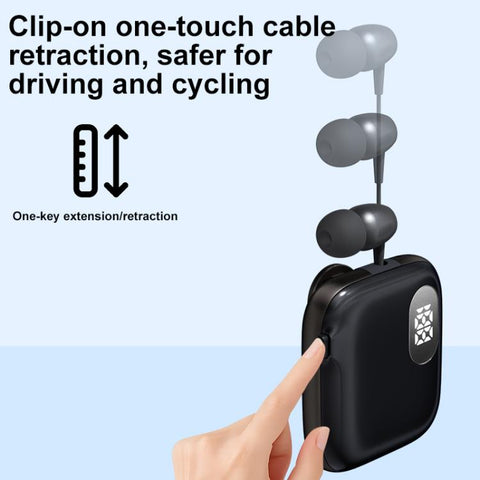 QRSC-K91 AI Edition Lavalier LED Digital Display Bluetooth Earphone with 32cm Retractable Cable