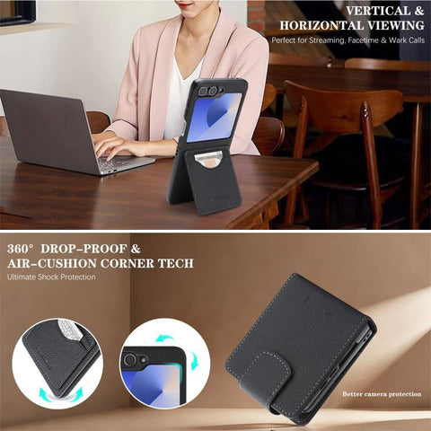 Retro Litchi Texture Vegan Leather Magnetic Wallet Phone Case with Crossbody Strap, For Galaxy Z Flip6 / Flip7 FE, For Galaxy Z Flip7