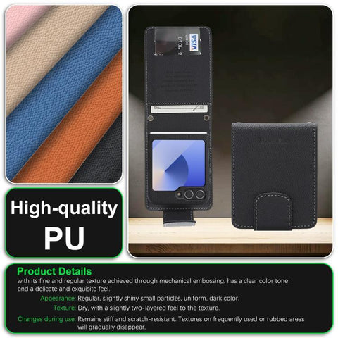 Retro Litchi Texture Vegan Leather Magnetic Wallet Phone Case with Crossbody Strap, For Galaxy Z Flip6 / Flip7 FE, For Galaxy Z Flip7