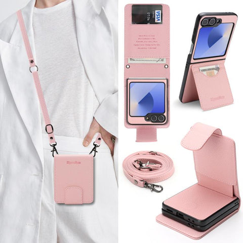 Retro Litchi Texture Vegan Leather Magnetic Wallet Phone Case with Crossbody Strap, For Galaxy Z Flip6 / Flip7 FE, For Galaxy Z Flip7