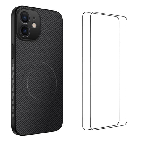 WANLONFENG TQ1 Series Magnetic Carbon Fiber Texture Phone Case with 2pcs Screen Films, For iPhone 18 Pro, For iPhone 18 Pro Max, For iPhone 12, For iPhone 12 Pro Max, For iPhone 12 Pro, For iPhone 11 Pro Max, For iPhone 11, For iPhone 11 Pro