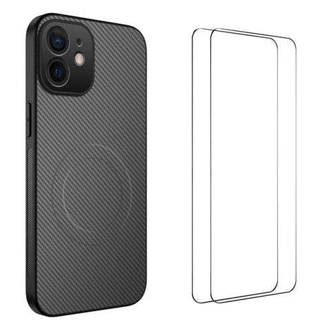 WANLONFENG TQ1 Series Magnetic Carbon Fiber Texture Phone Case with 2pcs Screen Films, For iPhone 18 Pro, For iPhone 18 Pro Max, For iPhone 12, For iPhone 12 Pro Max, For iPhone 12 Pro, For iPhone 11 Pro Max, For iPhone 11, For iPhone 11 Pro