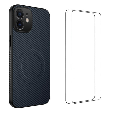 WANLONFENG TQ1 Series Magnetic Carbon Fiber Texture Phone Case with 2pcs Screen Films, For iPhone 18 Pro, For iPhone 18 Pro Max, For iPhone 12, For iPhone 12 Pro Max, For iPhone 12 Pro, For iPhone 11 Pro Max, For iPhone 11, For iPhone 11 Pro