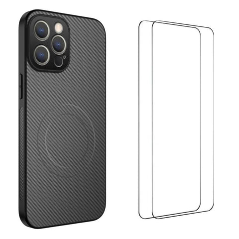 WANLONFENG TQ1 Series Magnetic Carbon Fiber Texture Phone Case with 2pcs Screen Films, For iPhone 18 Pro, For iPhone 18 Pro Max, For iPhone 12, For iPhone 12 Pro Max, For iPhone 12 Pro, For iPhone 11 Pro Max, For iPhone 11, For iPhone 11 Pro