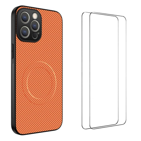 WANLONFENG TQ1 Series Magnetic Carbon Fiber Texture Phone Case with 2pcs Screen Films, For iPhone 18 Pro, For iPhone 18 Pro Max, For iPhone 12, For iPhone 12 Pro Max, For iPhone 12 Pro, For iPhone 11 Pro Max, For iPhone 11, For iPhone 11 Pro