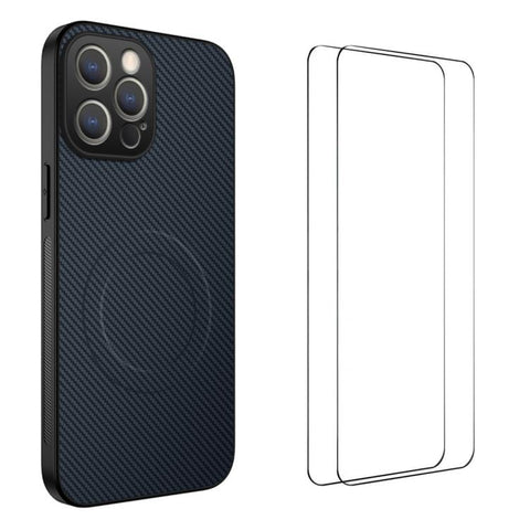 WANLONFENG TQ1 Series Magnetic Carbon Fiber Texture Phone Case with 2pcs Screen Films, For iPhone 18 Pro, For iPhone 18 Pro Max, For iPhone 12, For iPhone 12 Pro Max, For iPhone 12 Pro, For iPhone 11 Pro Max, For iPhone 11, For iPhone 11 Pro