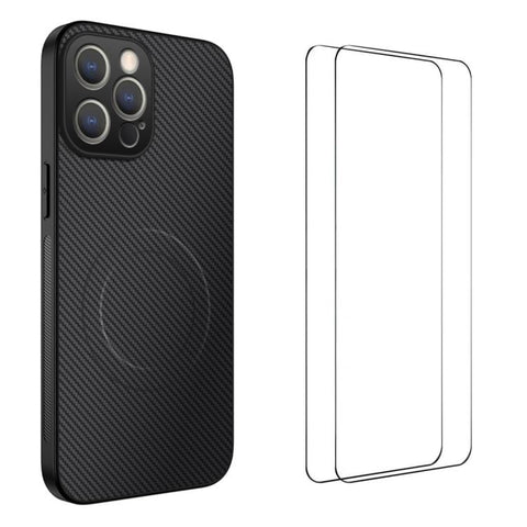 WANLONFENG TQ1 Series Magnetic Carbon Fiber Texture Phone Case with 2pcs Screen Films, For iPhone 18 Pro, For iPhone 18 Pro Max, For iPhone 12, For iPhone 12 Pro Max, For iPhone 12 Pro, For iPhone 11 Pro Max, For iPhone 11, For iPhone 11 Pro
