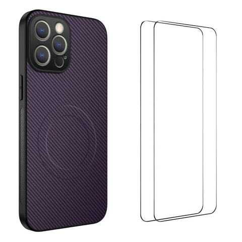 WANLONFENG TQ1 Series Magnetic Carbon Fiber Texture Phone Case with 2pcs Screen Films, For iPhone 18 Pro, For iPhone 18 Pro Max, For iPhone 12, For iPhone 12 Pro Max, For iPhone 12 Pro, For iPhone 11 Pro Max, For iPhone 11, For iPhone 11 Pro