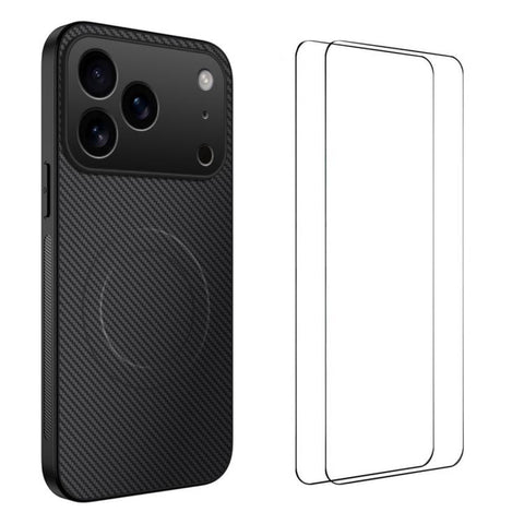 WANLONFENG TQ1 Series Magnetic Carbon Fiber Texture Phone Case with 2pcs Screen Films, For iPhone 18 Pro, For iPhone 18 Pro Max, For iPhone 12, For iPhone 12 Pro Max, For iPhone 12 Pro, For iPhone 11 Pro Max, For iPhone 11, For iPhone 11 Pro