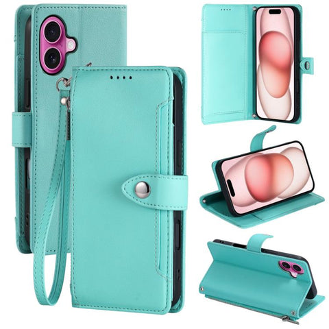 Litchi Texture Zipper Wallet Buckle Vegan Leather Phone Case with Wrist Strap, For iPhone 16 Plus, For iPhone 16, For iPhone 15 Pro Max, For iPhone 15 Pro, For iPhone 15 Plus, For iPhone 15
