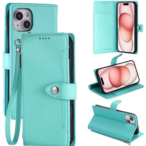 Litchi Texture Zipper Wallet Buckle Vegan Leather Phone Case with Wrist Strap, For iPhone 14 Plus, For iPhone 14, For iPhone 14 Pro, For iPhone 14 Pro Max, For iPhone SE 2022 / SE 2020, For iPhone 13 Pro Max