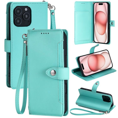 Litchi Texture Zipper Wallet Buckle Vegan Leather Phone Case with Wrist Strap, For iPhone 14 Plus, For iPhone 14, For iPhone 14 Pro, For iPhone 14 Pro Max, For iPhone SE 2022 / SE 2020, For iPhone 13 Pro Max