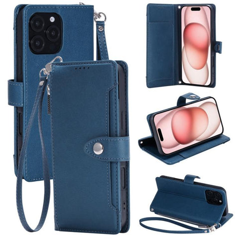 Litchi Texture Zipper Wallet Buckle Vegan Leather Phone Case with Wrist Strap, For iPhone 14 Plus, For iPhone 14, For iPhone 14 Pro, For iPhone 14 Pro Max, For iPhone SE 2022 / SE 2020, For iPhone 13 Pro Max
