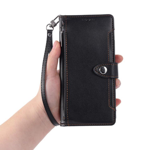 Litchi Texture Zipper Wallet Buckle Vegan Leather Phone Case with Wrist Strap, For iPhone 14 Plus, For iPhone 14, For iPhone 14 Pro, For iPhone 14 Pro Max, For iPhone SE 2022 / SE 2020, For iPhone 13 Pro Max
