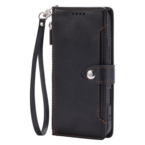 Litchi Texture Zipper Wallet Buckle Vegan Leather Phone Case with Wrist Strap, For iPhone 14 Plus, For iPhone 14, For iPhone 14 Pro, For iPhone 14 Pro Max, For iPhone SE 2022 / SE 2020, For iPhone 13 Pro Max