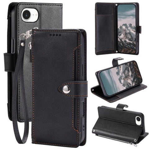 Litchi Texture Zipper Wallet Buckle Vegan Leather Phone Case with Wrist Strap, For iPhone 14 Plus, For iPhone 14, For iPhone 14 Pro, For iPhone 14 Pro Max, For iPhone SE 2022 / SE 2020, For iPhone 13 Pro Max
