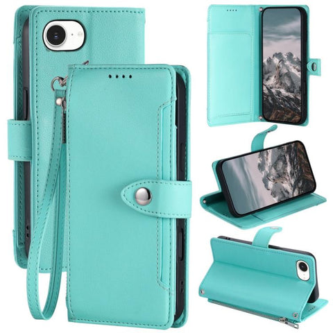 Litchi Texture Zipper Wallet Buckle Vegan Leather Phone Case with Wrist Strap, For iPhone 14 Plus, For iPhone 14, For iPhone 14 Pro, For iPhone 14 Pro Max, For iPhone SE 2022 / SE 2020, For iPhone 13 Pro Max