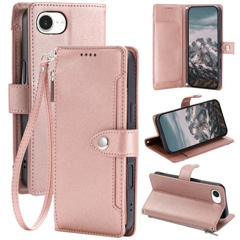 Litchi Texture Zipper Wallet Buckle Vegan Leather Phone Case with Wrist Strap, For iPhone 14 Plus, For iPhone 14, For iPhone 14 Pro, For iPhone 14 Pro Max, For iPhone SE 2022 / SE 2020, For iPhone 13 Pro Max