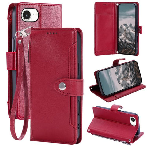 Litchi Texture Zipper Wallet Buckle Vegan Leather Phone Case with Wrist Strap, For iPhone 14 Plus, For iPhone 14, For iPhone 14 Pro, For iPhone 14 Pro Max, For iPhone SE 2022 / SE 2020, For iPhone 13 Pro Max