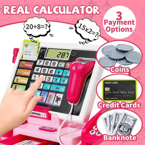 Children Shopping Cash Register Playset with Real Calculator
