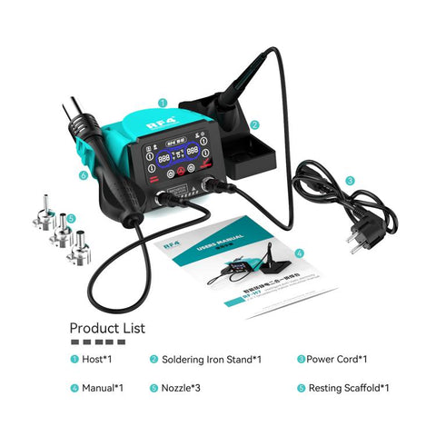 RF4 RF-H7 2 in 1 Digital Display Thermostatic Hot Air Gun Soldering Iron Station, RF-H7