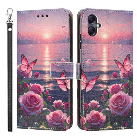 Painted Pattern Vegan Leather Phone Case with Strap, For Galaxy A05, For Galaxy A05s, For Galaxy A15 / A15 5G, For Galaxy A55 5G, For Galaxy A35 5G, For Galaxy A25 5G