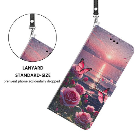 Painted Pattern Vegan Leather Phone Case with Strap, For Galaxy A05, For Galaxy A05s, For Galaxy A15 / A15 5G, For Galaxy A55 5G, For Galaxy A35 5G, For Galaxy A25 5G