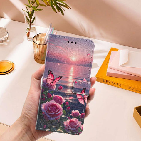 Painted Pattern Vegan Leather Phone Case with Strap, For Galaxy A05, For Galaxy A05s, For Galaxy A15 / A15 5G, For Galaxy A55 5G, For Galaxy A35 5G, For Galaxy A25 5G