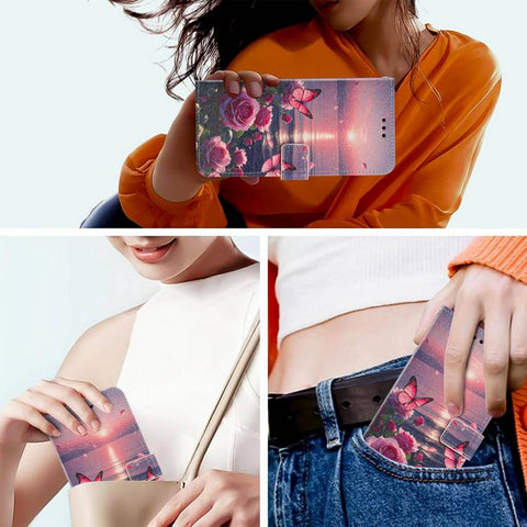 Painted Pattern Vegan Leather Phone Case with Strap, For Galaxy A05, For Galaxy A05s, For Galaxy A15 / A15 5G, For Galaxy A55 5G, For Galaxy A35 5G, For Galaxy A25 5G
