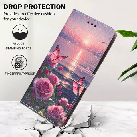 Painted Pattern Vegan Leather Phone Case with Strap, For Galaxy A05, For Galaxy A05s, For Galaxy A15 / A15 5G, For Galaxy A55 5G, For Galaxy A35 5G, For Galaxy A25 5G
