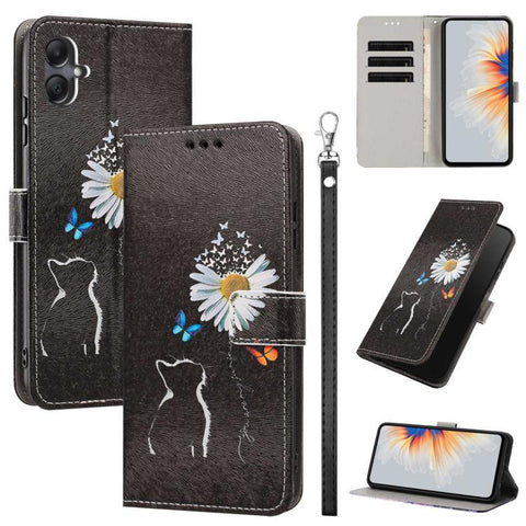 Painted Pattern Vegan Leather Phone Case with Strap, For Galaxy A05, For Galaxy A05s, For Galaxy A15 / A15 5G, For Galaxy A55 5G, For Galaxy A35 5G, For Galaxy A25 5G