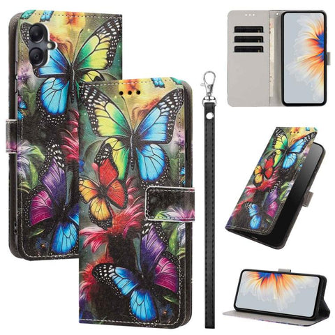 Painted Pattern Vegan Leather Phone Case with Strap, For Galaxy A05, For Galaxy A05s, For Galaxy A15 / A15 5G, For Galaxy A55 5G, For Galaxy A35 5G, For Galaxy A25 5G