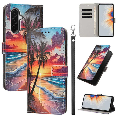 Painted Pattern Vegan Leather Phone Case with Strap, For Galaxy A57 5G, For Galaxy A37 5G / A36 5G, For Galaxy A27 5G, For Galaxy A17 5G/4G, For Galaxy A07 4G/5G, For Galaxy A56 5G
