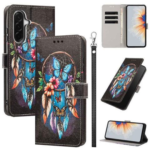 Painted Pattern Vegan Leather Phone Case with Strap, For Galaxy A57 5G, For Galaxy A37 5G / A36 5G, For Galaxy A27 5G, For Galaxy A17 5G/4G, For Galaxy A07 4G/5G, For Galaxy A56 5G