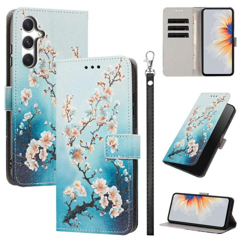 Painted Pattern Vegan Leather Phone Case with Strap, For Galaxy A05, For Galaxy A05s, For Galaxy A15 / A15 5G, For Galaxy A55 5G, For Galaxy A35 5G, For Galaxy A25 5G