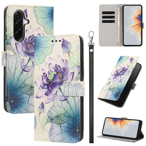 Painted Pattern Vegan Leather Phone Case with Strap, For Galaxy A57 5G, For Galaxy A37 5G / A36 5G, For Galaxy A27 5G, For Galaxy A17 5G/4G, For Galaxy A07 4G/5G, For Galaxy A56 5G