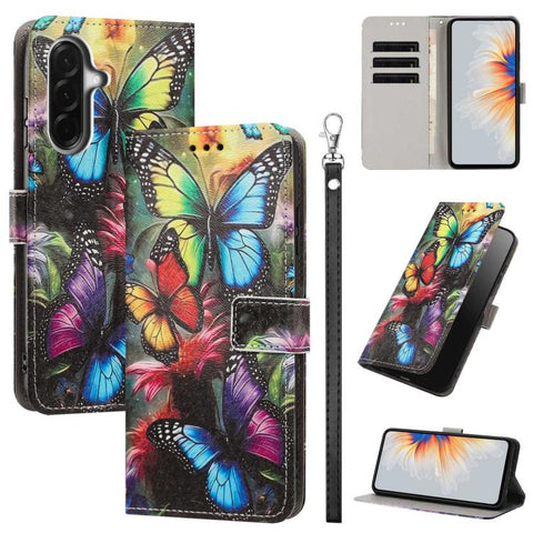 Painted Pattern Vegan Leather Phone Case with Strap, For Galaxy A57 5G, For Galaxy A37 5G / A36 5G, For Galaxy A27 5G, For Galaxy A17 5G/4G, For Galaxy A07 4G/5G, For Galaxy A56 5G