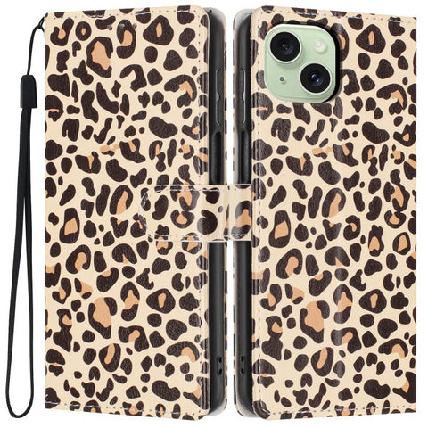 Colorful Painting Vegan Leather Phone Case with Lanyard, For iPhone 15 Pro, For iPhone 15 Plus, For iPhone 15