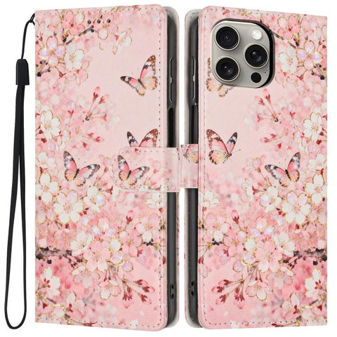 Colorful Painting Vegan Leather Phone Case with Lanyard, For iPhone 15 Pro, For iPhone 15 Plus, For iPhone 15