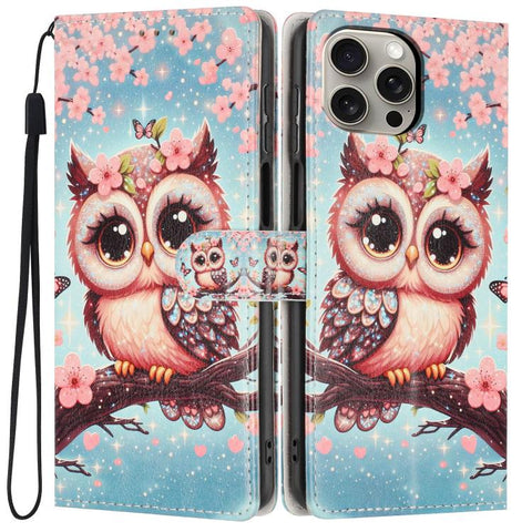 Colorful Painting Vegan Leather Phone Case with Lanyard, For iPhone 15 Pro, For iPhone 15 Plus, For iPhone 15