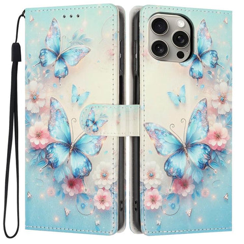 Colorful Painting Vegan Leather Phone Case with Lanyard, For iPhone 15 Pro, For iPhone 15 Plus, For iPhone 15