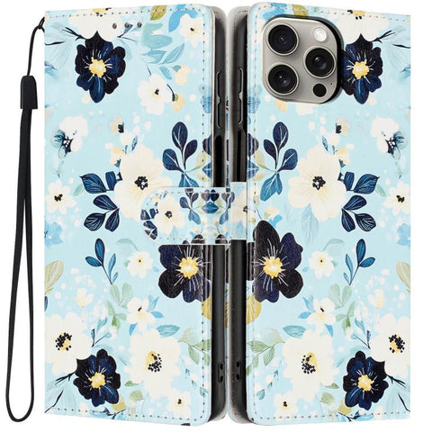 Colorful Painting Vegan Leather Phone Case with Lanyard, For iPhone 15 Pro, For iPhone 15 Plus, For iPhone 15