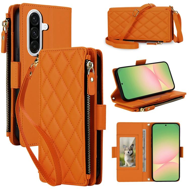 Crossbody Diamond 9 Card Slots Zipper Bag Vegan Leather Phone Case, For Galaxy A36 / A37 / A56 5G