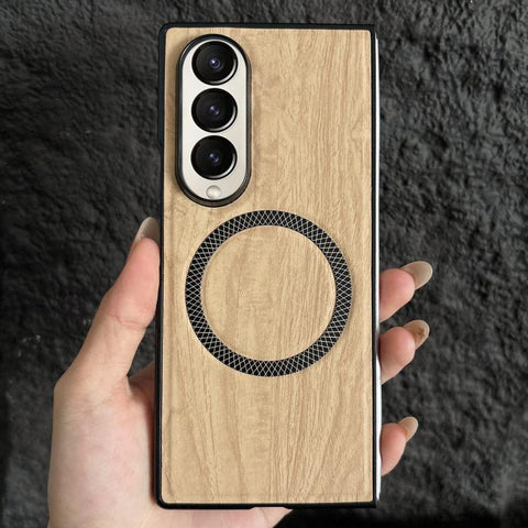 Wood Grain Magnetic PC Shockproof Phone Case, For Galaxy Z Fold7 5G, For Galaxy Z Fold6, For Galaxy Z Fold5, For Galaxy Z Fold4, For Galaxy Z Fold3 5G