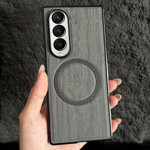 Wood Grain Magnetic PC Shockproof Phone Case, For Galaxy Z Fold7 5G, For Galaxy Z Fold6, For Galaxy Z Fold5, For Galaxy Z Fold4, For Galaxy Z Fold3 5G