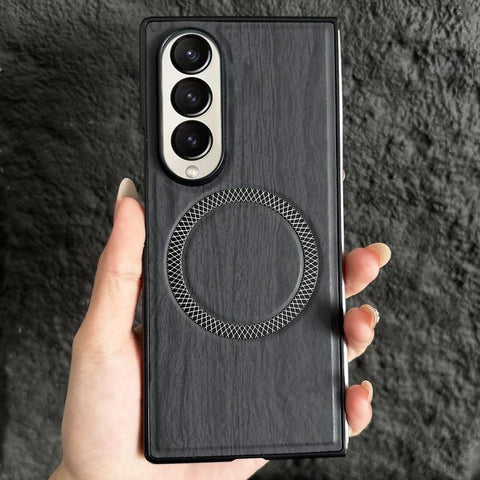 Wood Grain Magnetic PC Shockproof Phone Case, For Galaxy Z Fold7 5G, For Galaxy Z Fold6, For Galaxy Z Fold5, For Galaxy Z Fold4, For Galaxy Z Fold3 5G